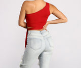 One Shoulder Tie Waist Crop Top