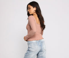 Ribbed And Smocked Square Neck Crop Top