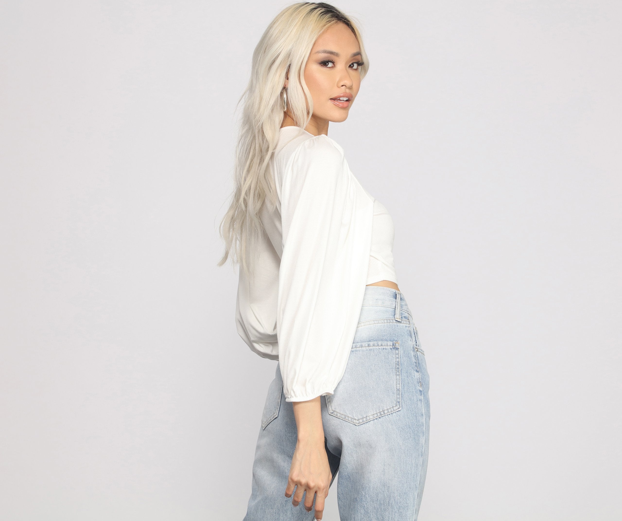 Chic Wrap Around Bishop Sleeve Crop Top