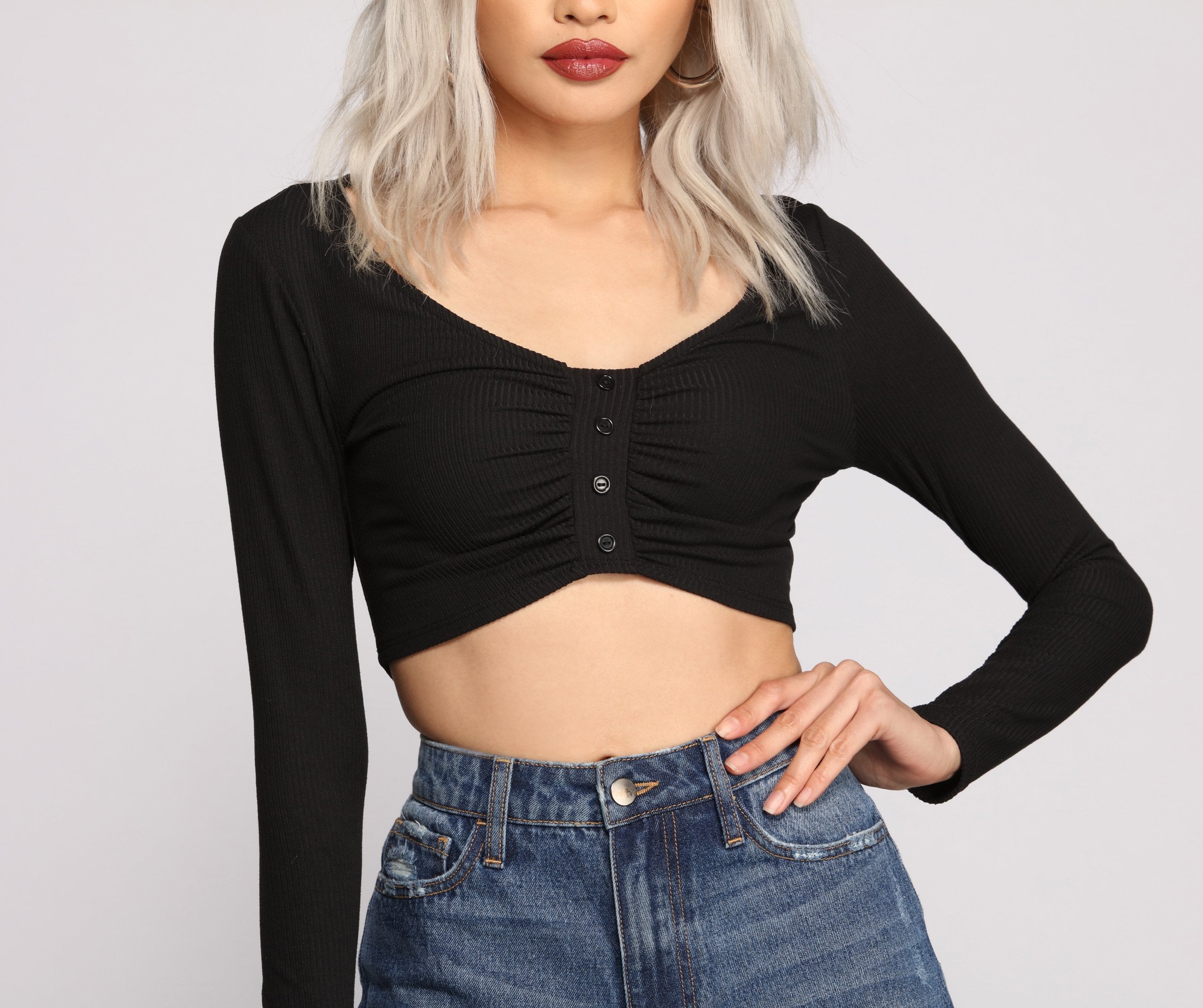 Ruched Ribbed Knit Crop Top