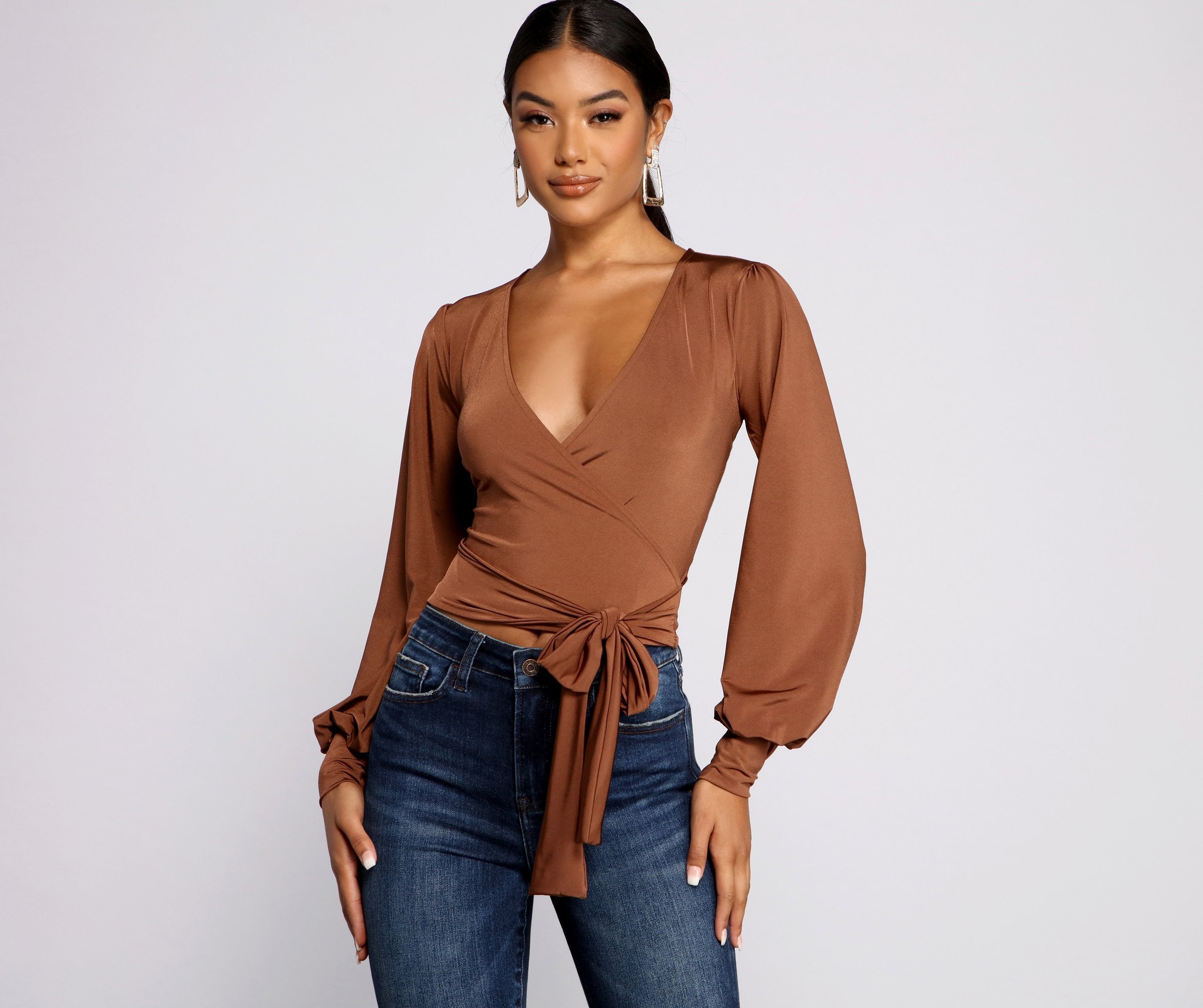Slinky Knit Wrap Front Top