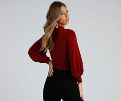 Chic Edition Mock Neck Keyhole Top