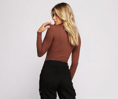 Button-Front Ribbed Knit Henley Top