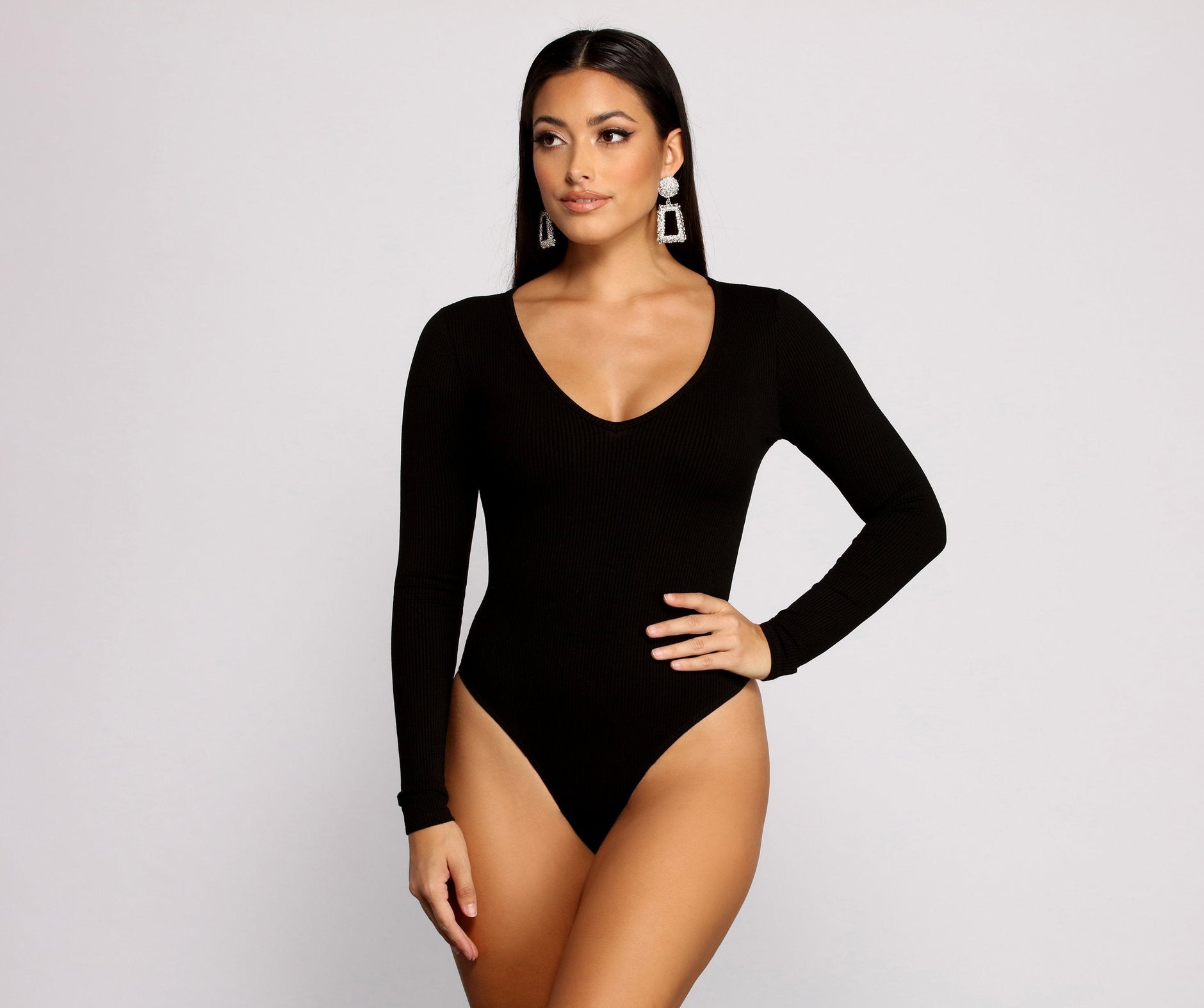 Basic Long Sleeve V Neck Bodysuit