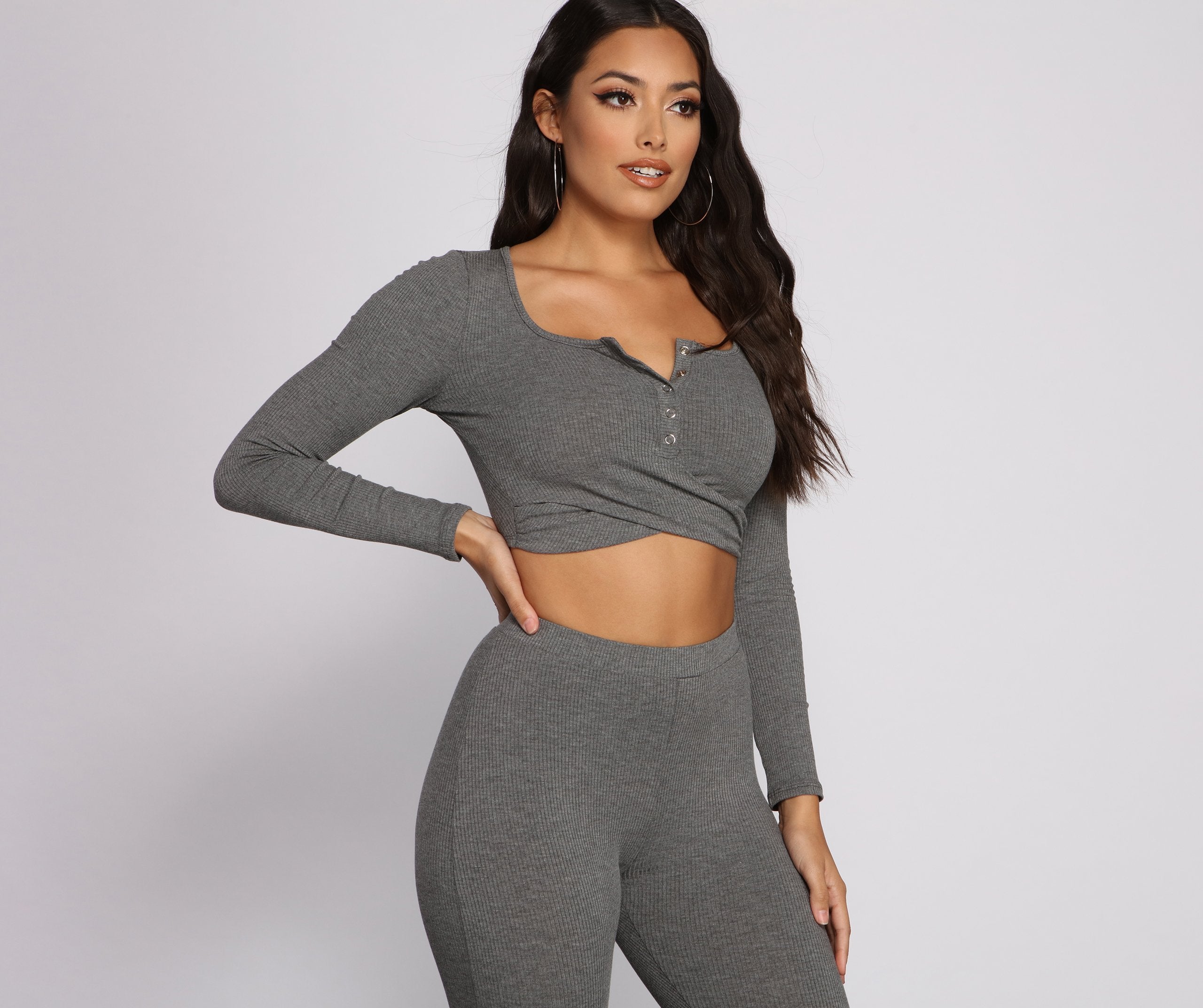 Ribbed Knit Henley Crop Top
