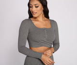 Ribbed Knit Henley Crop Top