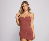 Button Up Ribbed Mini Dresses