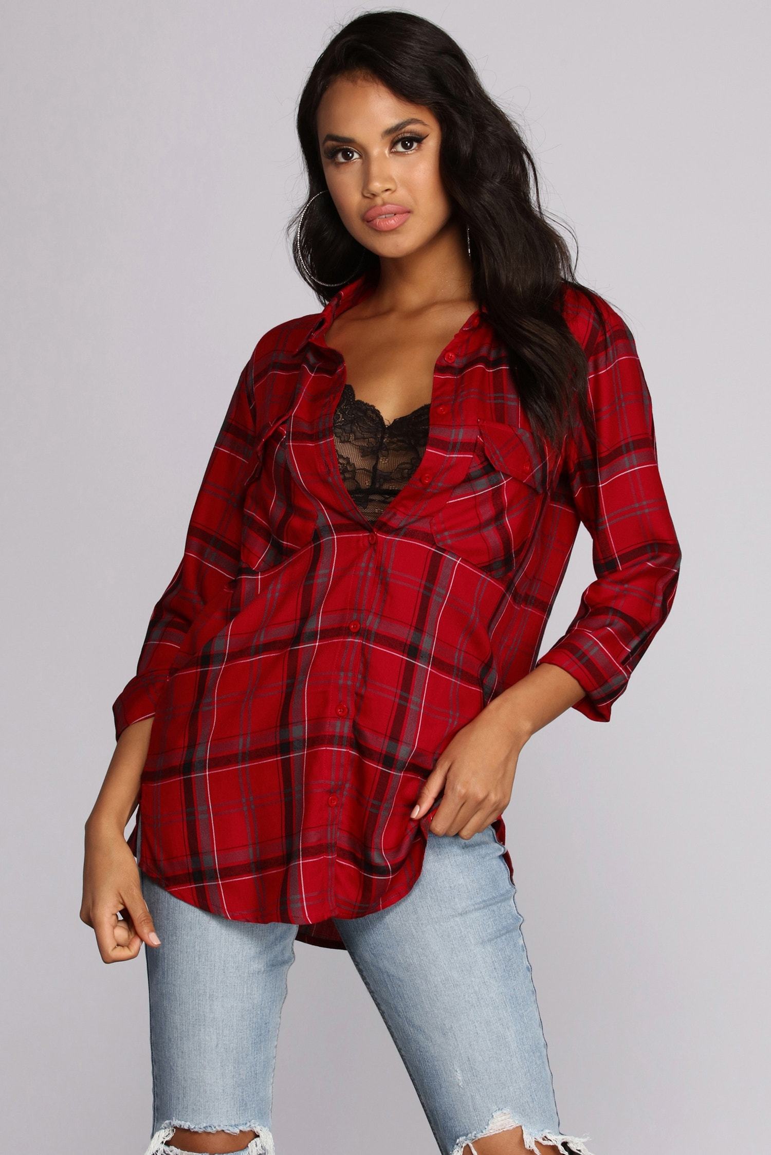 Perfectly Plaid Button Up Top