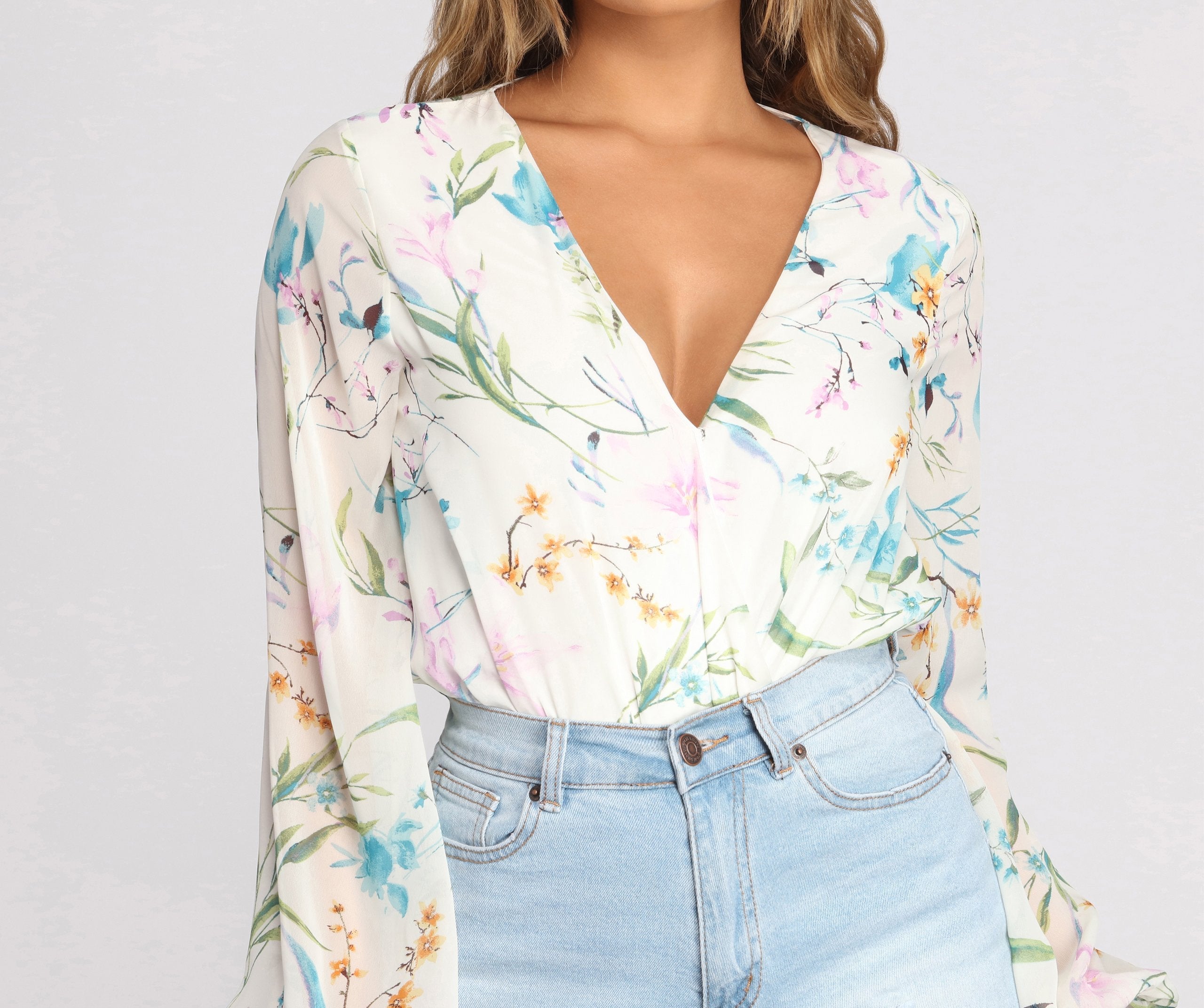 Poised In Petals Floral Chiffon Bodysuit