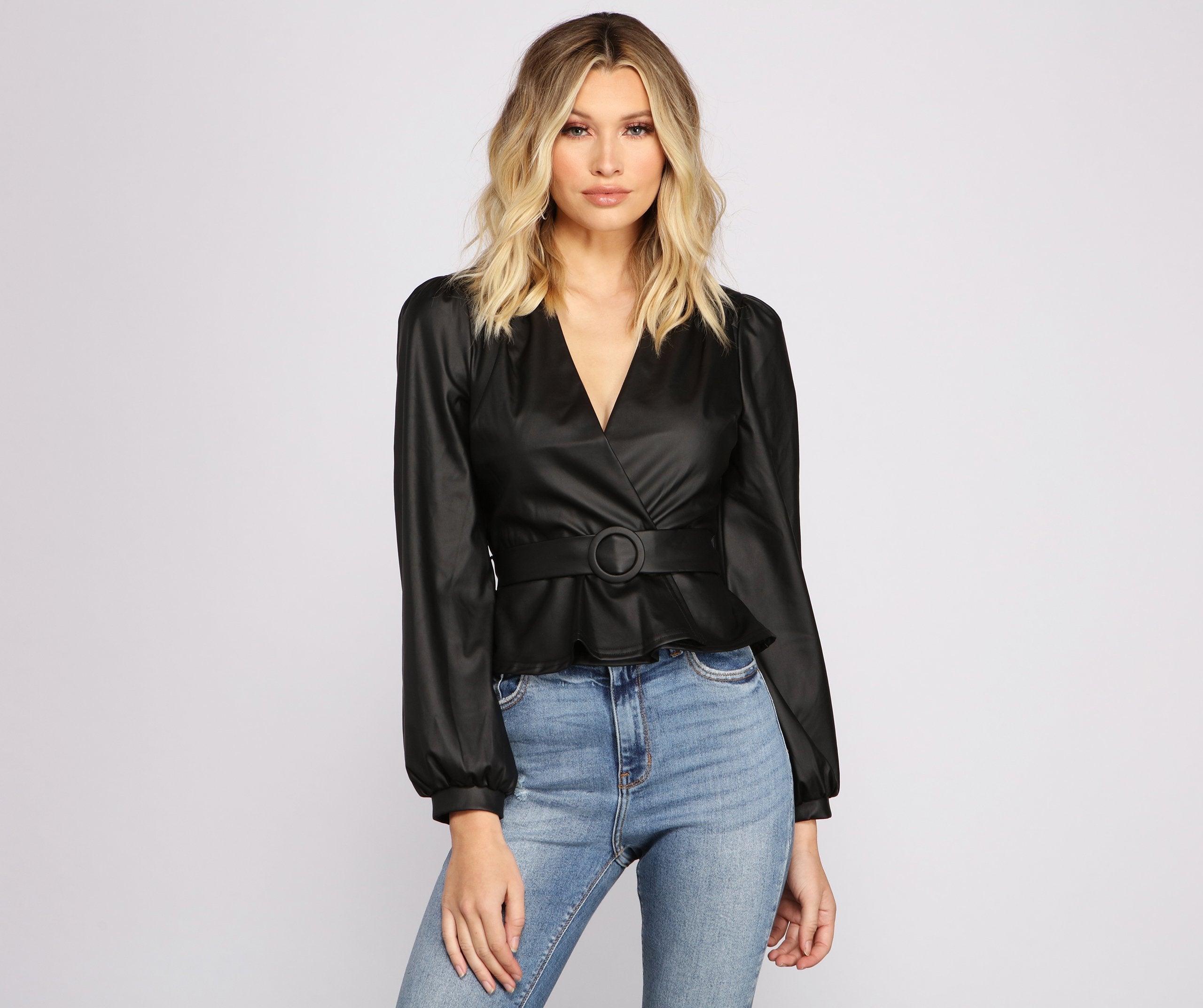 Bold and Belted Faux Leather Top