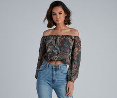 Cute In Paisley Off-The-Shoulder Blouse