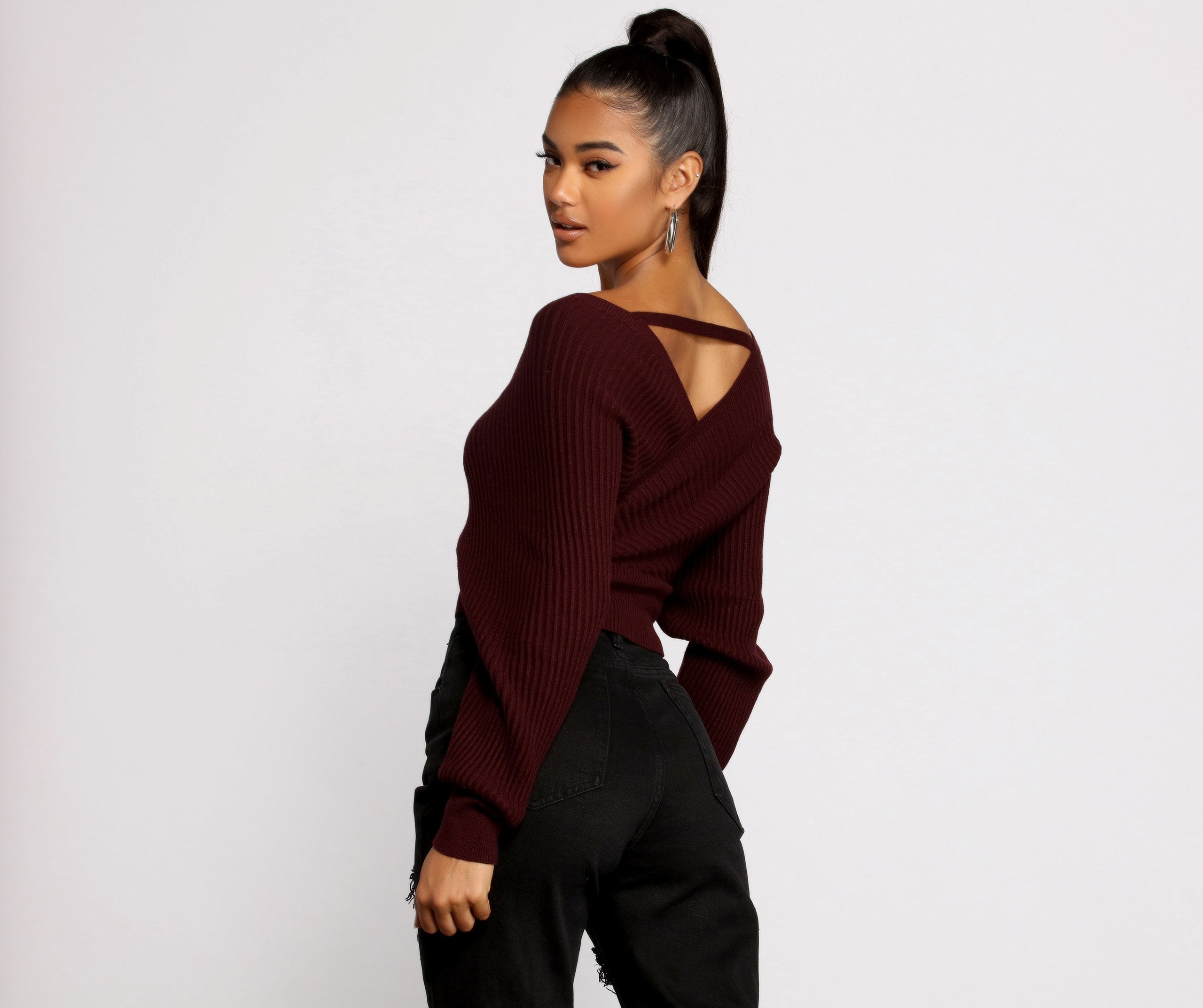 Doll It Up Open Back Ribbed Sweater