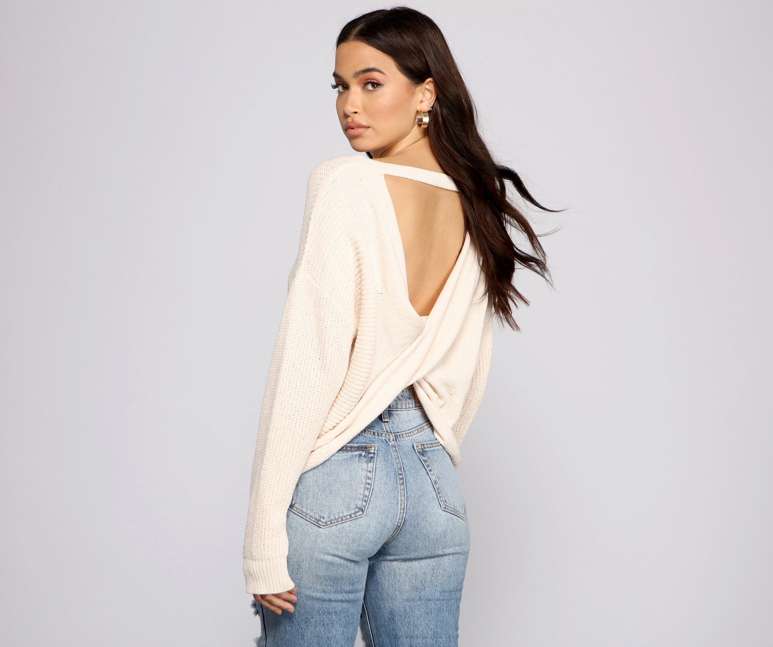 Casually Chic Twist Back Chenille Sweater