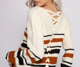 Sassy Striped Lattice Back Knit Sweater