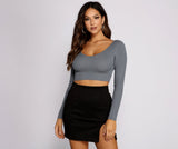Ribbed Knit Long Sleeve Cropped Sweater