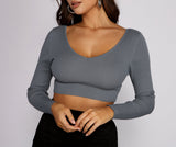 Ribbed Knit Long Sleeve Cropped Sweater