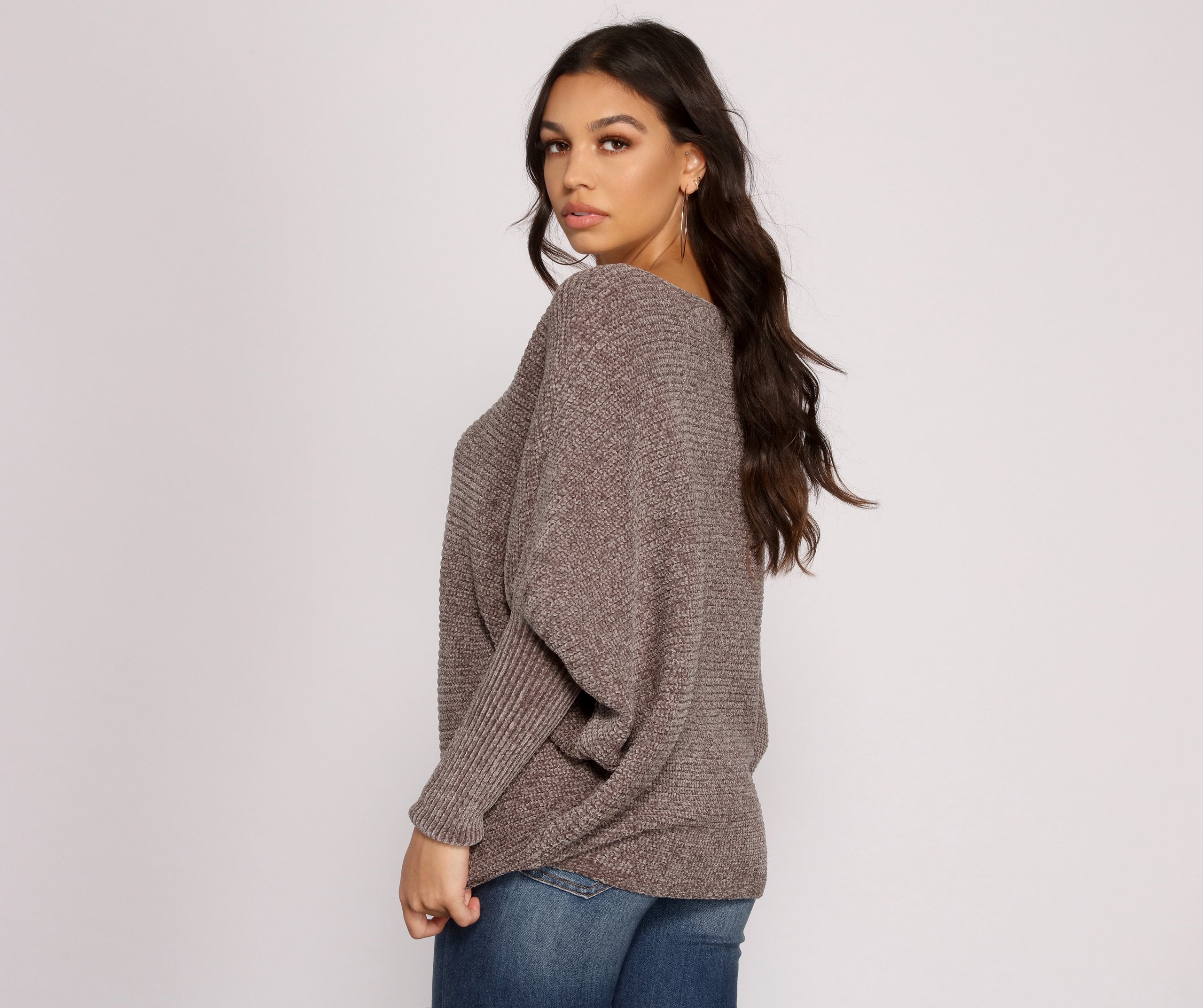 Chenille Knit Dolman Sleeve Sweater