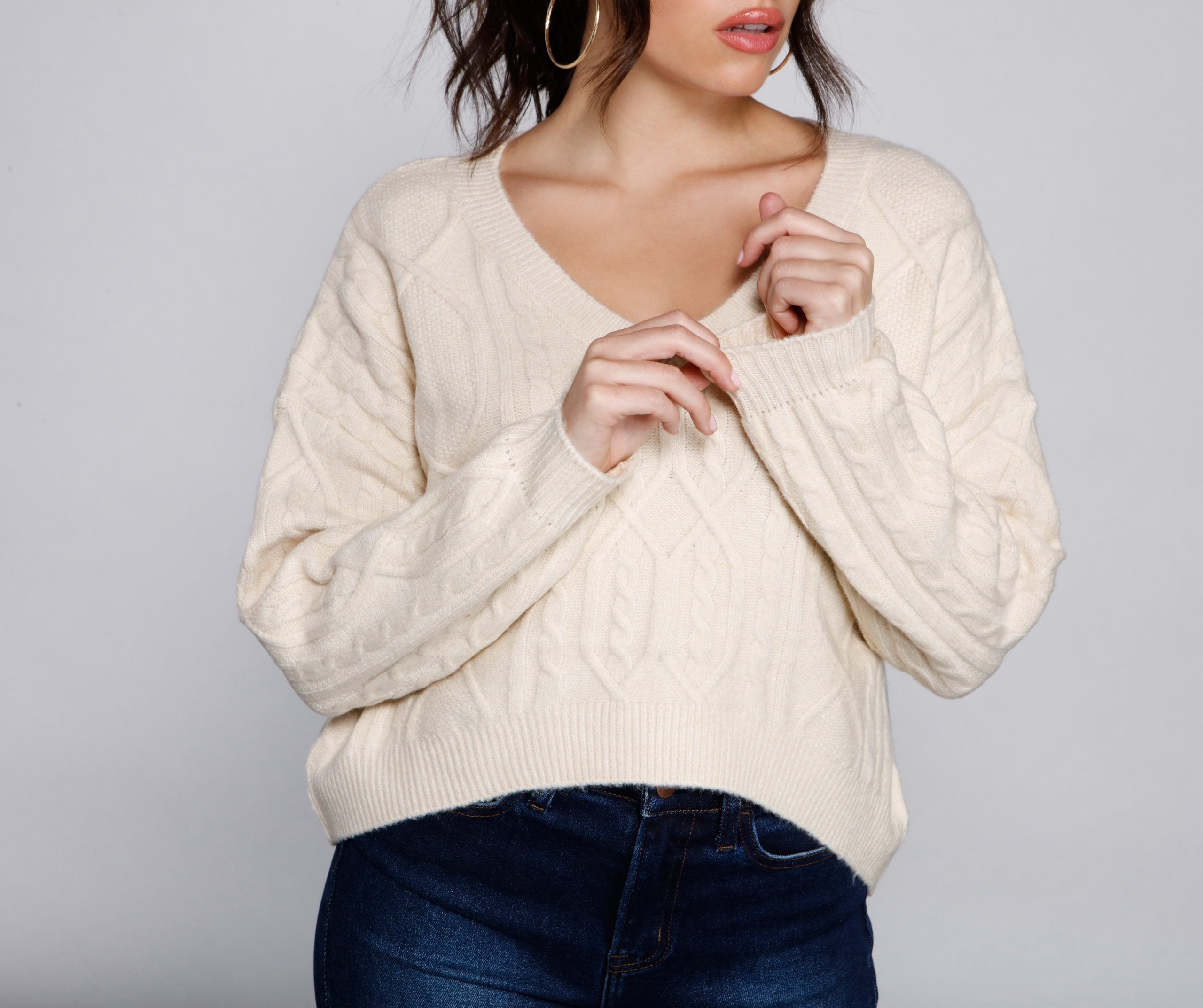 Cute And Cozy Cable Knit Cropped Sweater