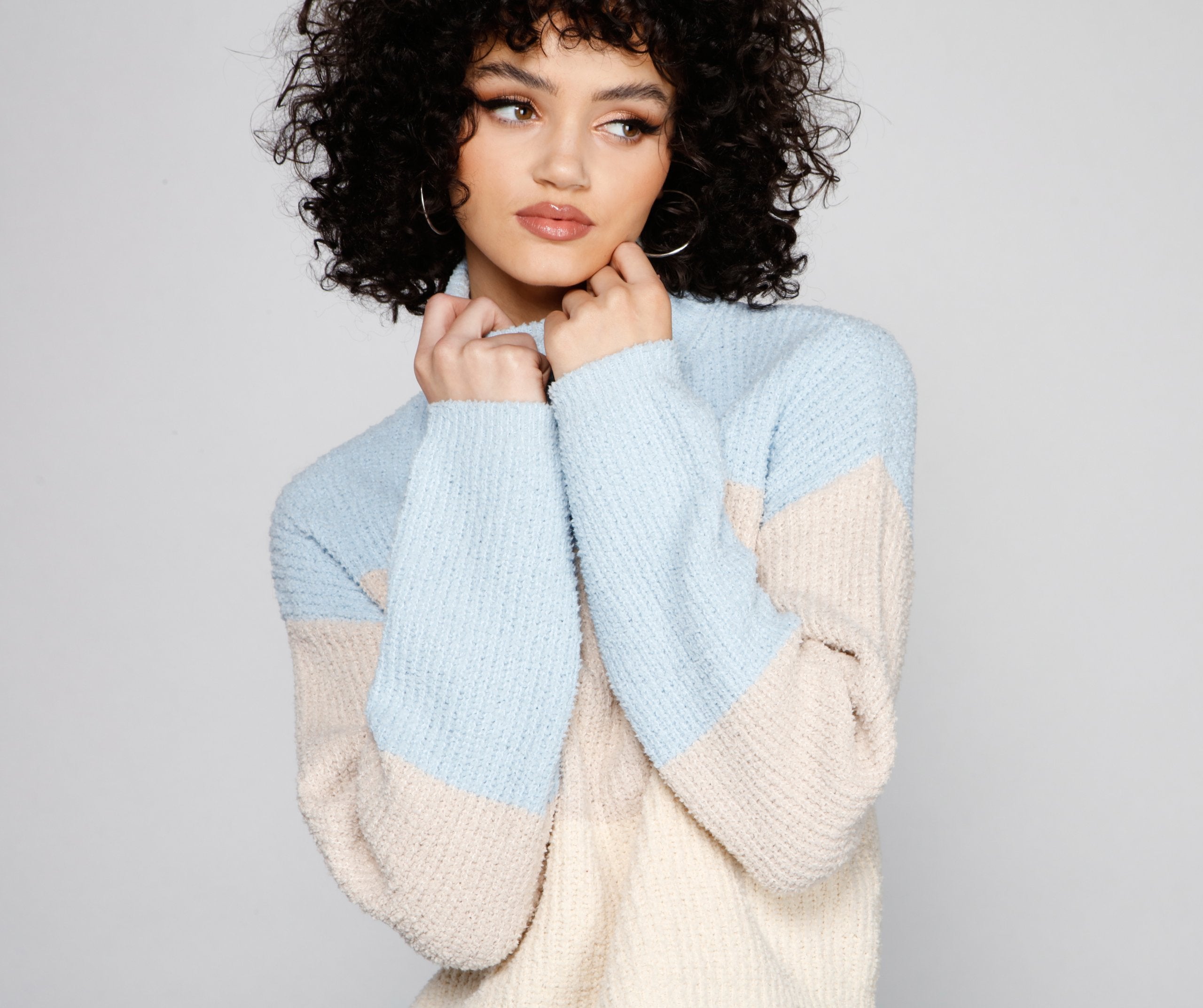 Cozy Color Block Waffle Knit Sweater