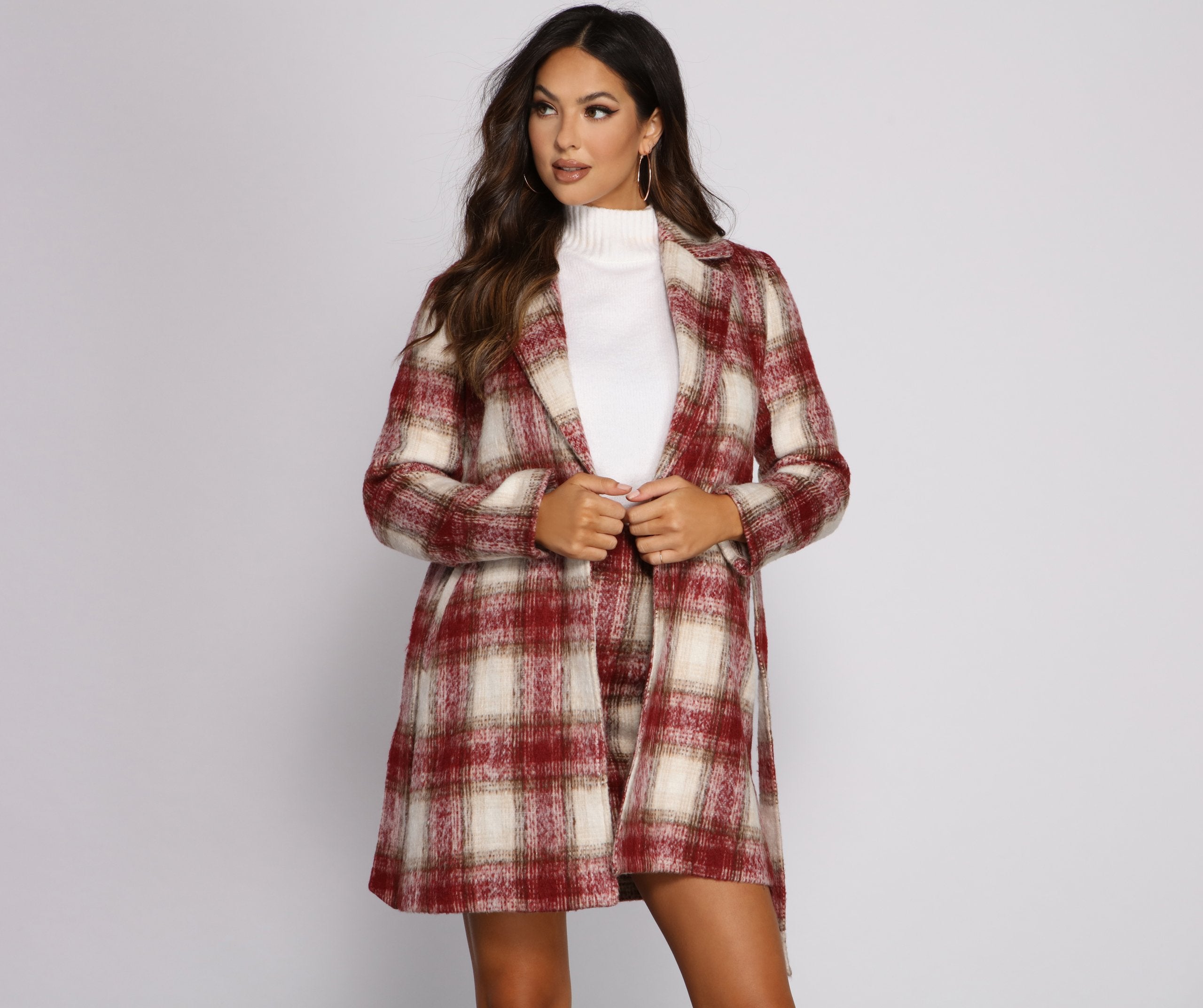 Chic In Plaid Belted Coat