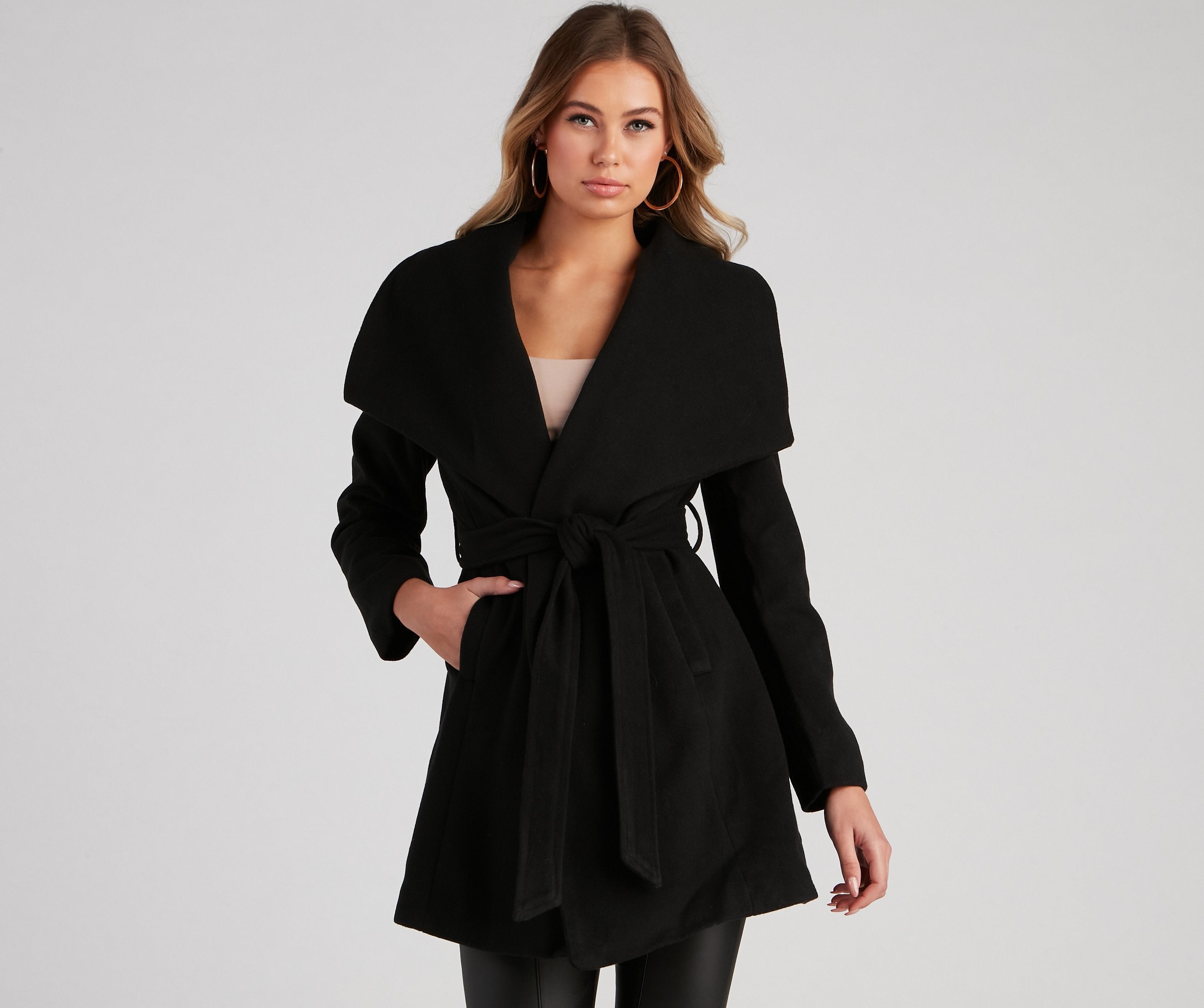 Polished And Chic Faux Wool Trench Coat