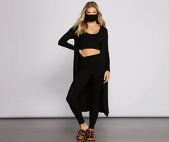 Ribbed Knit Long Sleeve Duster