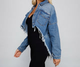 Casually Edgy High Low Cropped Denim Jacket
