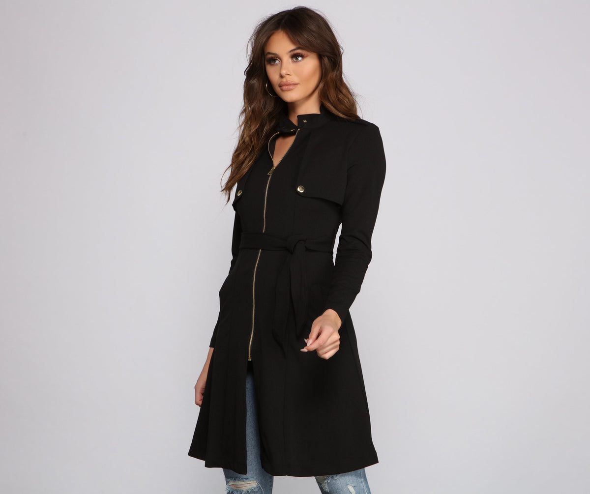 Belted Sophistication Crepe Trench Dresses