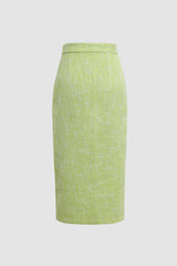 Button Front Tweed Midi Skirt