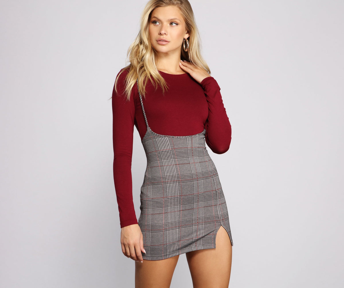 Sassy Plaid Suspender Mini Skirts