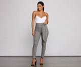 Poised In Plaid Tie Waist Skinny Pants