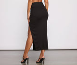 Ribbed High Slit Maxi Skirts