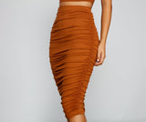 Chic And Basic Ruched Midi Skirts