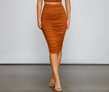 Chic And Basic Ruched Midi Skirts