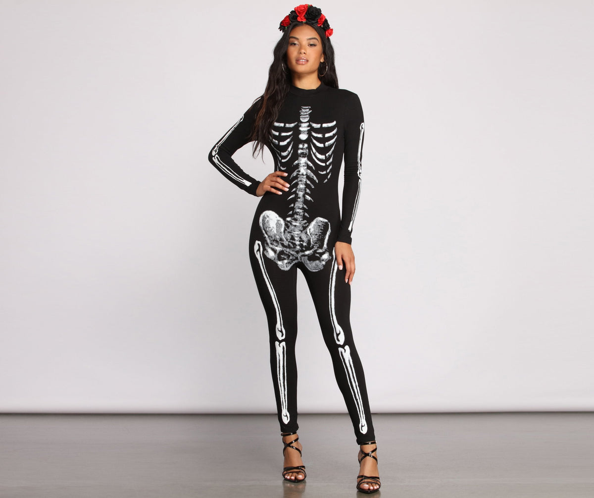 Bad to the Bone Skelton Knit Catsuit