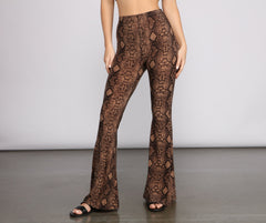 Charming And Chic Snake Print Flared Pants