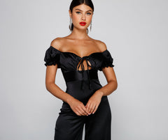 Sashay All Day Satin Cap Sleeve Tie-Front Jumpsuit