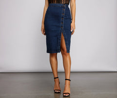 By Your Side Button Down Denim Skirts