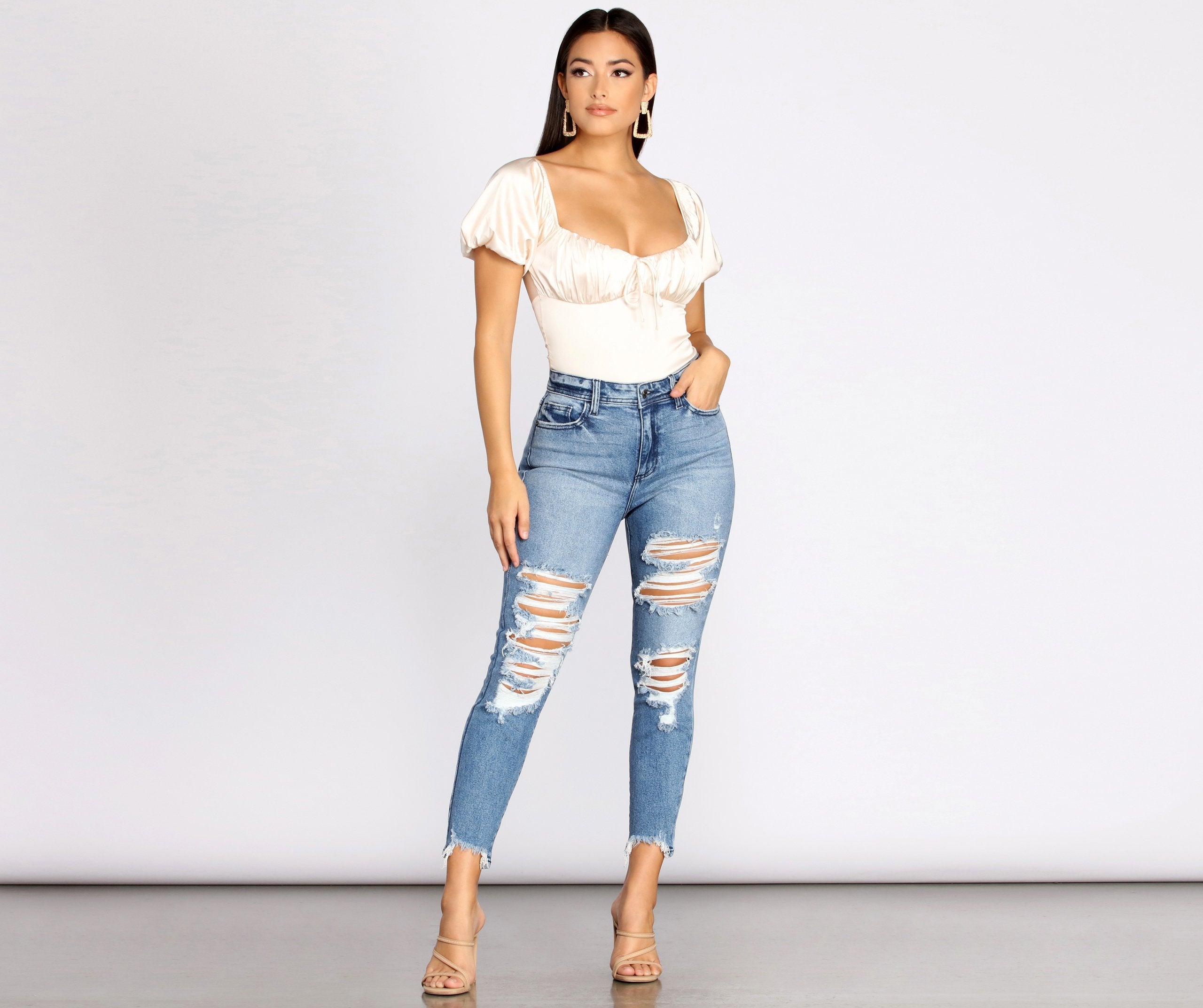 Rise Up Distressed Skinny Jeans