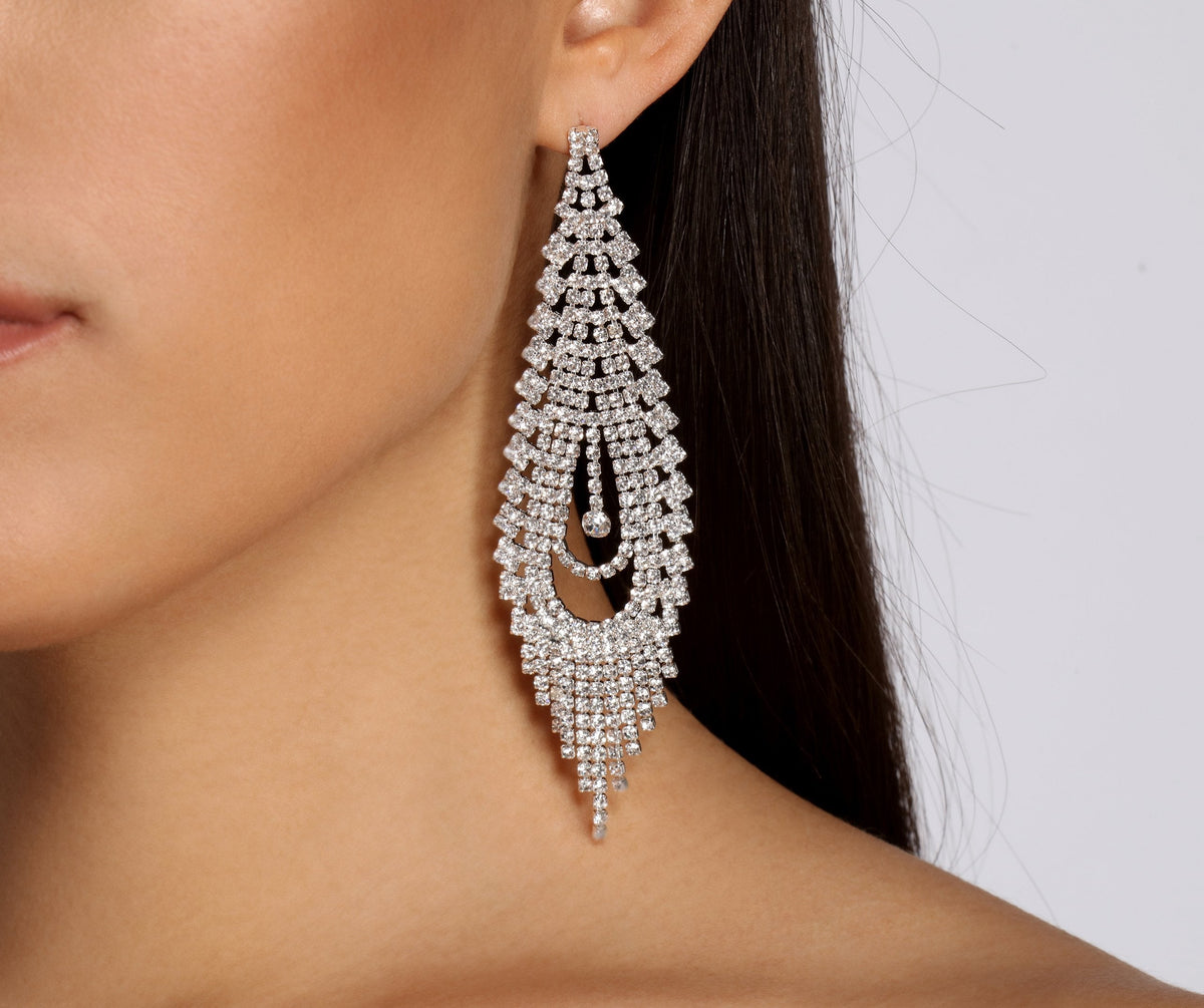 Captivate Them Rhinestone Teardrop Duster Earrings