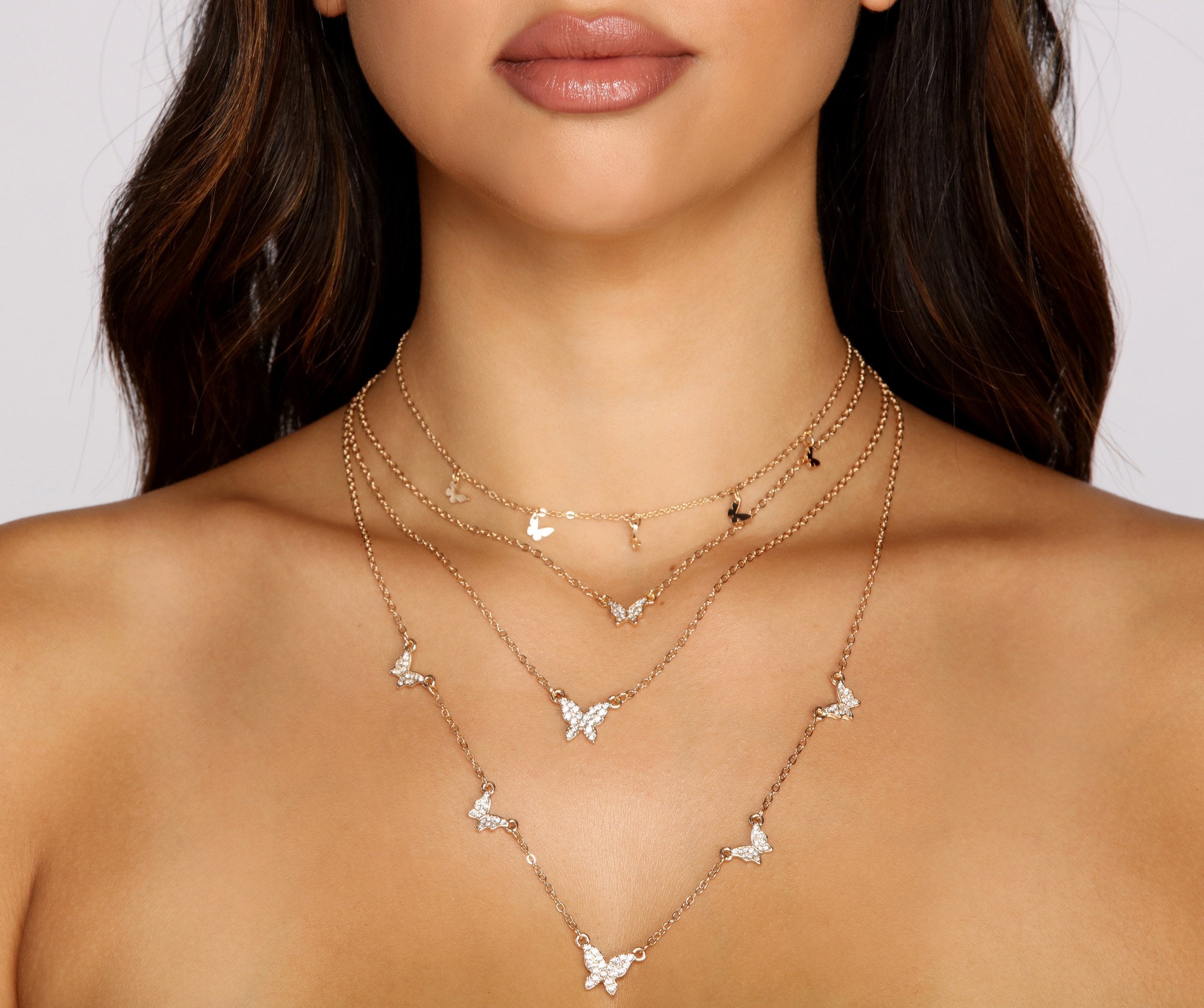 Butterfly Glam Rhinestone Necklace Pack