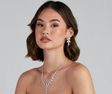 Cubic Zirconia Leaf Earrings And Necklace Set