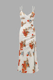 Floral Print Double Strap Slit Midi Dress
