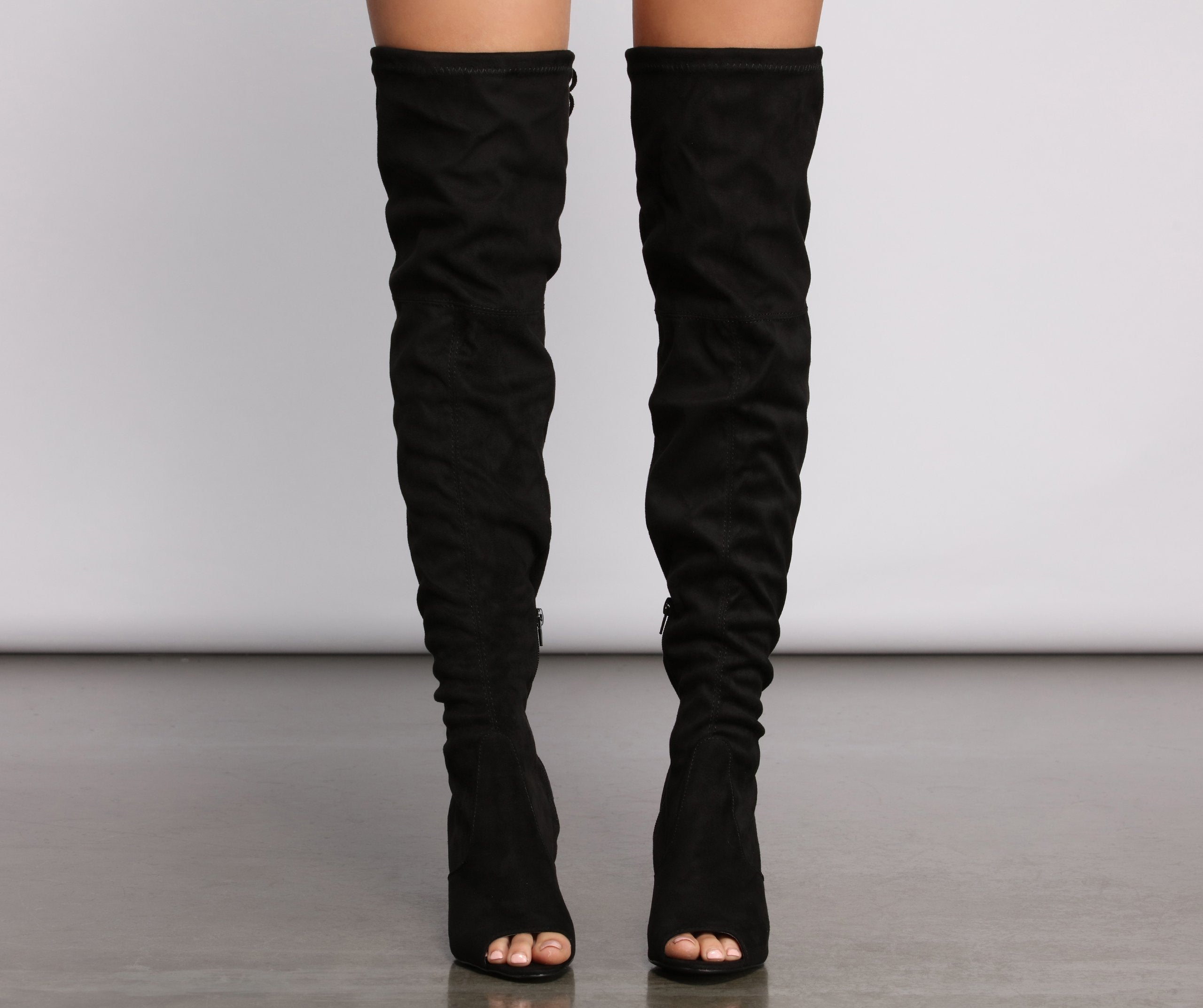 Over The Knee Open Toe Block Heeled Boots