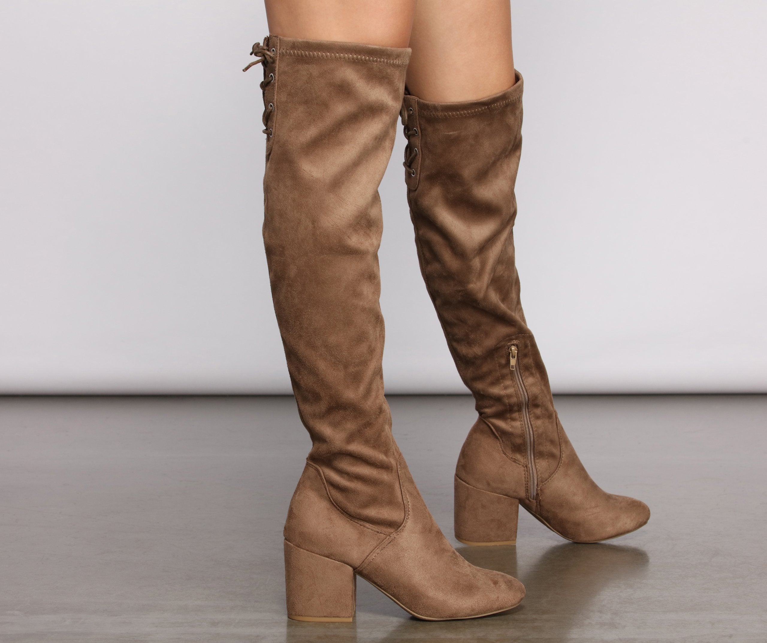 Over The Knee Tie Back Heeled Boots