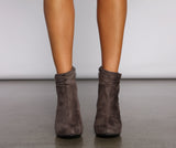 All About Ruched Faux Suede Ankle Booties