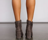 All About Ruched Faux Suede Ankle Booties