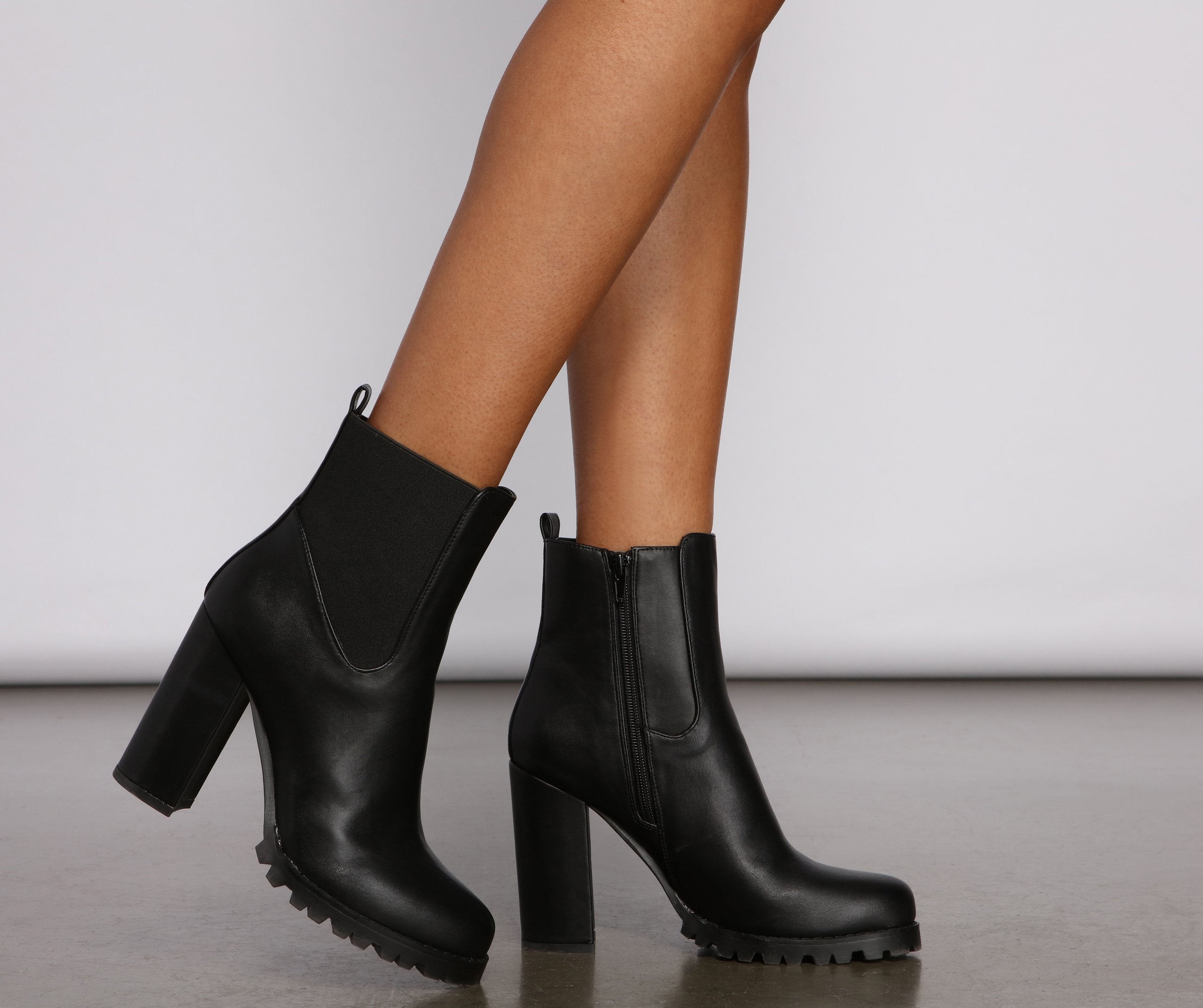 On the Edge Faux Leather Lug Booties