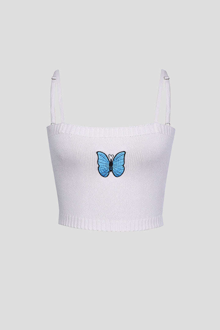 Butterfly Embroidered Knit Cami Top