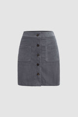 Button Front Corduroy Mini Skirt